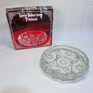 Vintage Anchor Hocking Clear Cut Glass Ash Tray Early American Prescut With Box
